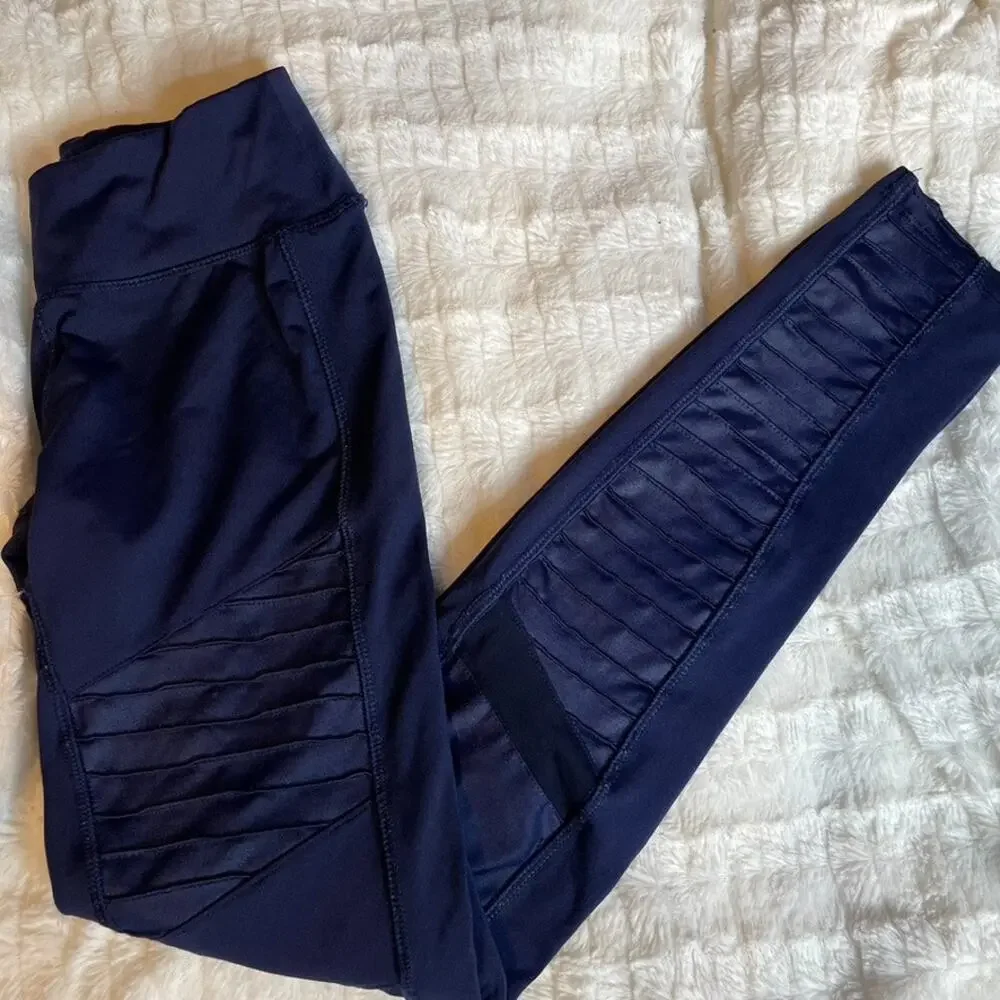 Electric Yoga Navy Blue Moto Leggings Ribbed Mesh Panels‎ Small